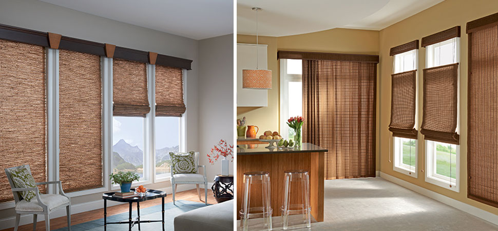 custom woven wood shades woven wood blinds Graber valance Woven Woods Tradewinds top down bottom up woven wood blinds shades