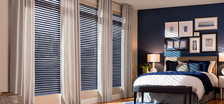 bedroom ideas - fabric blinds with curtain panels fabric shades