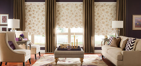 family room ideas, living room ideas, patterned roman shades