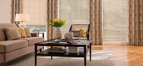 family room ideas, living room ideas, blinds with drapes