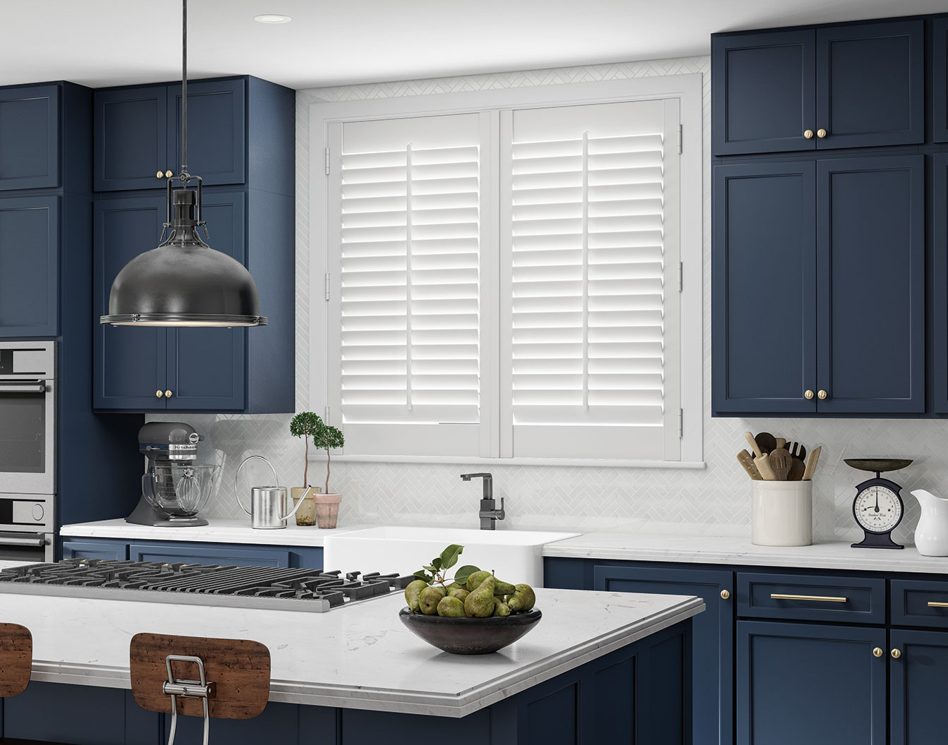 Composite shutters being shown in the kitchen 