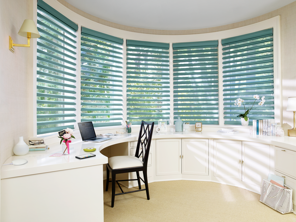 Hunter Douglas Smart Shades in a home office space
